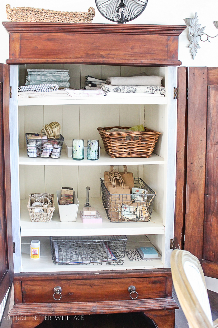 Craft baskets with supplies inside.