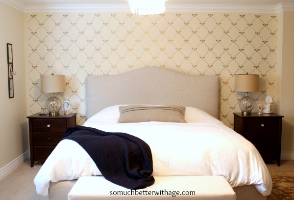 Bee-utiful stencilled wall / gold shimmer bees on wall - So Much Better With Age