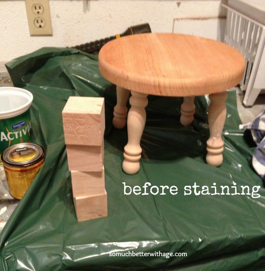 A wooden stool before being stained.