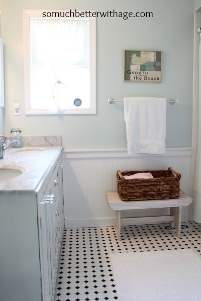 Kids' bathroom before and after / after picture of elegant bathroom and decluttered counter - So Much Better With Age