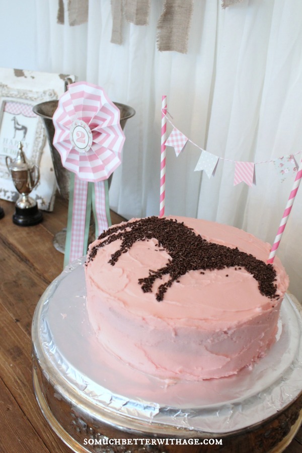 Vintage equestrian birthday party / pink and brown birthday cake - So Much Better With Age