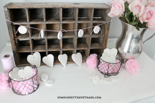 DIY Clay Valentine Hearts and Garland / banner and flowers - So Much Better With Age