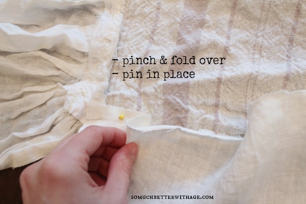 How to make a ruffled tablecloth / pinching and folding the fabric - So Much Better With Age