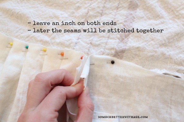 How to make a ruffled tablecloth / leaving an inch on both ends to stitch - So Much Better With Age