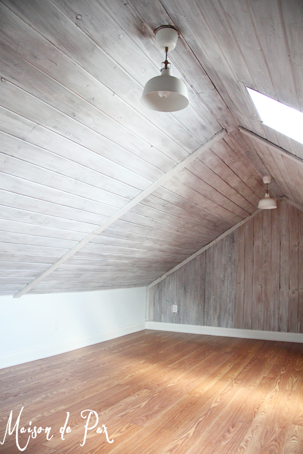 The whitewashed attic area.