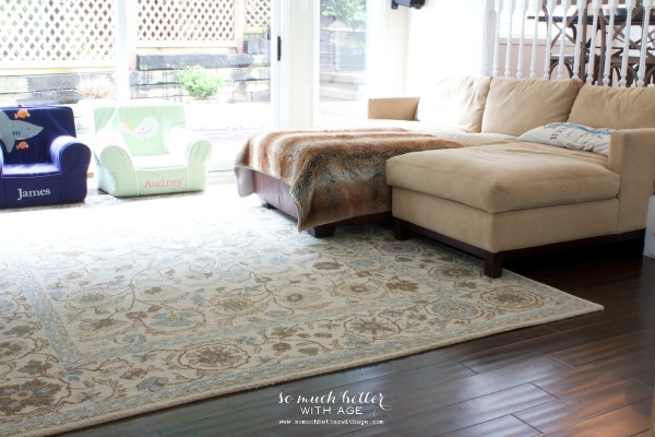 An area rug in the family room.