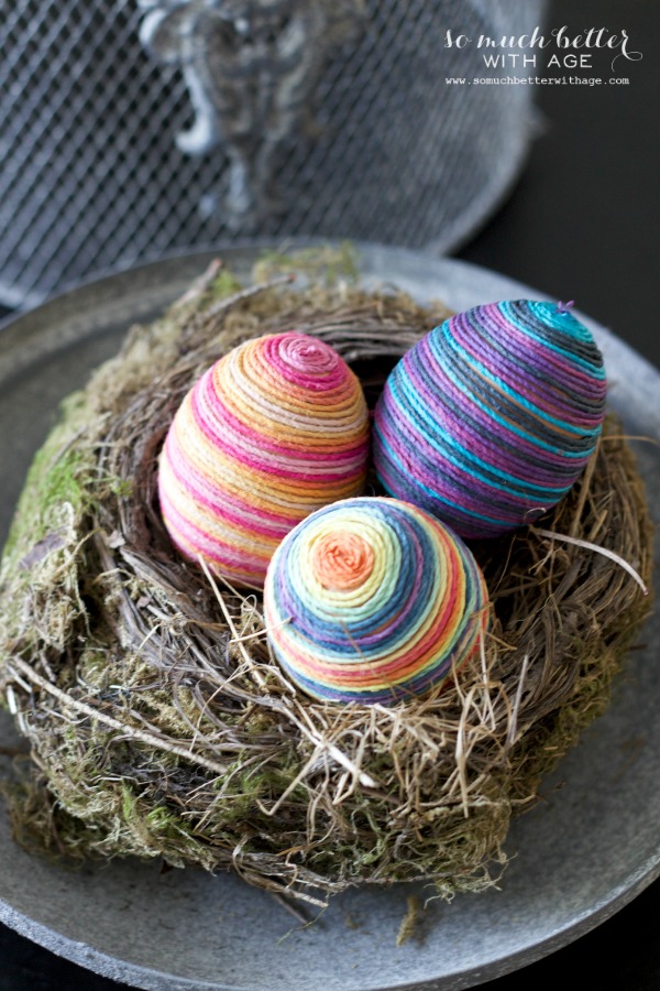 Twine wrapped Easter eggs with hemp twine / twine eggs in nest - So Much Better With Age