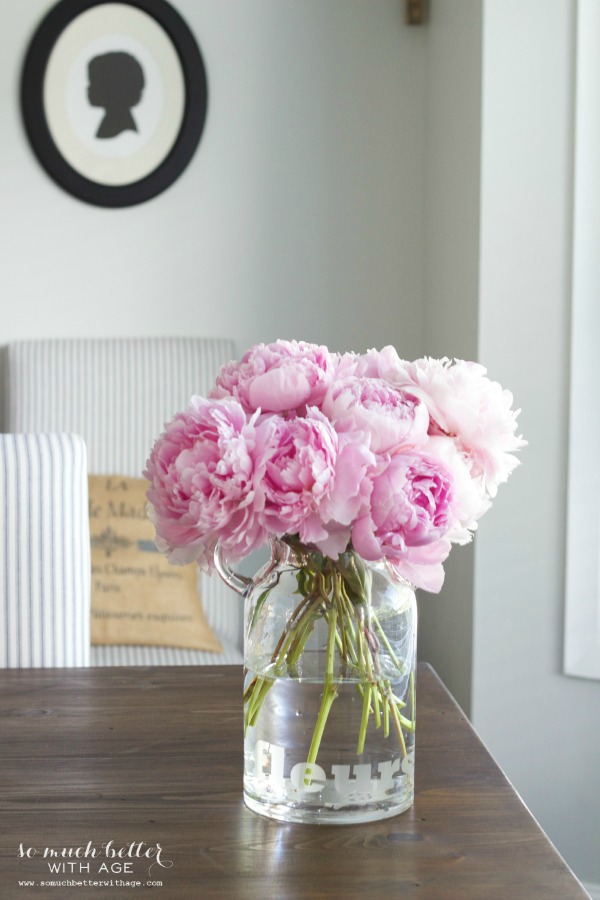 The pink peonies in the vase.