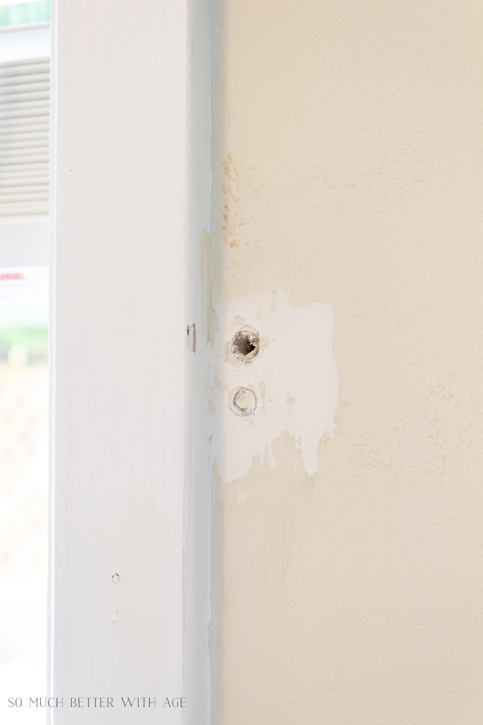 Drywall holes being filled.