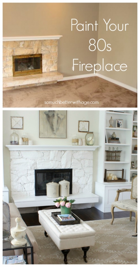 Paint your 80s fireplace before and after graphic.