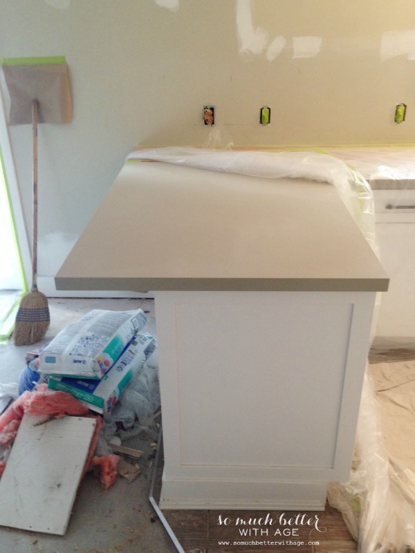 Installing new countertops in the cabin.