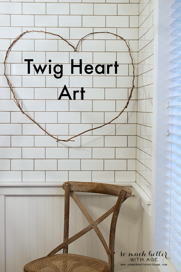 Twig Heart Art on the wall in the kitchen.