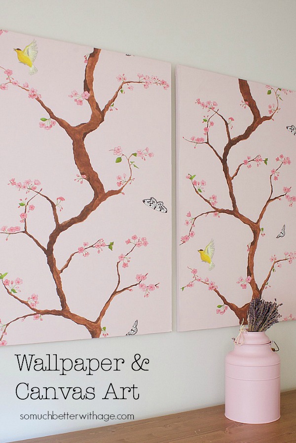 Cherry blossoms with birds and butterflies in a pink motif.
