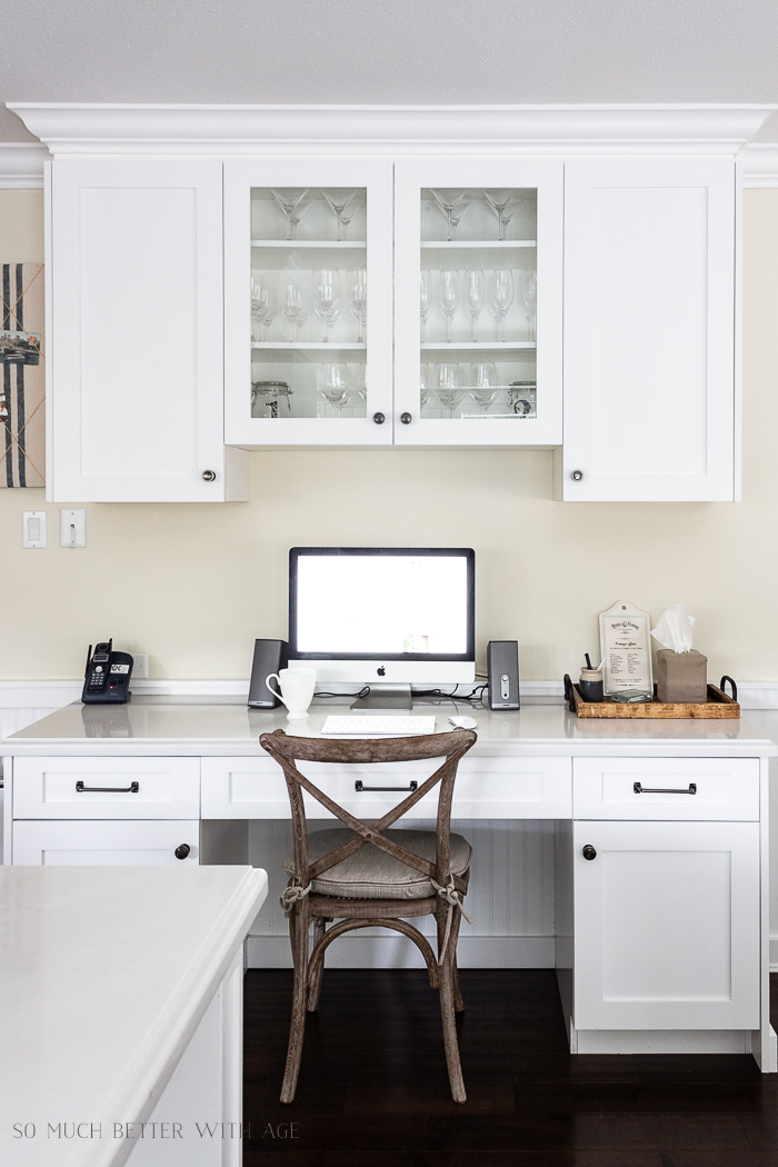 Butler pantry and kitchen office updates / French white kitchen office - So Much Better With Age