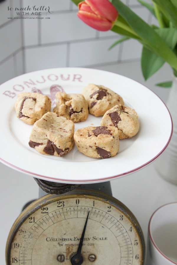 Chocolate chunk cookies on a plate.