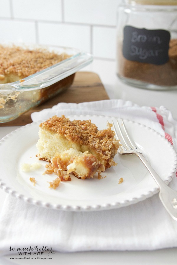 Hot Milk Cake with Brown Sugar & Coconut Topping