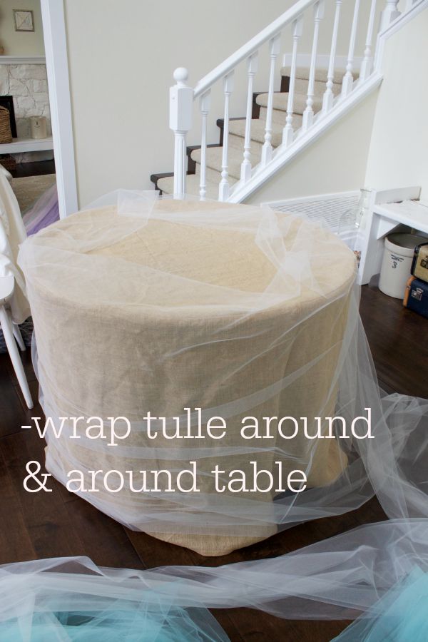 The diagram showing how to wrap the tulle around the present table.