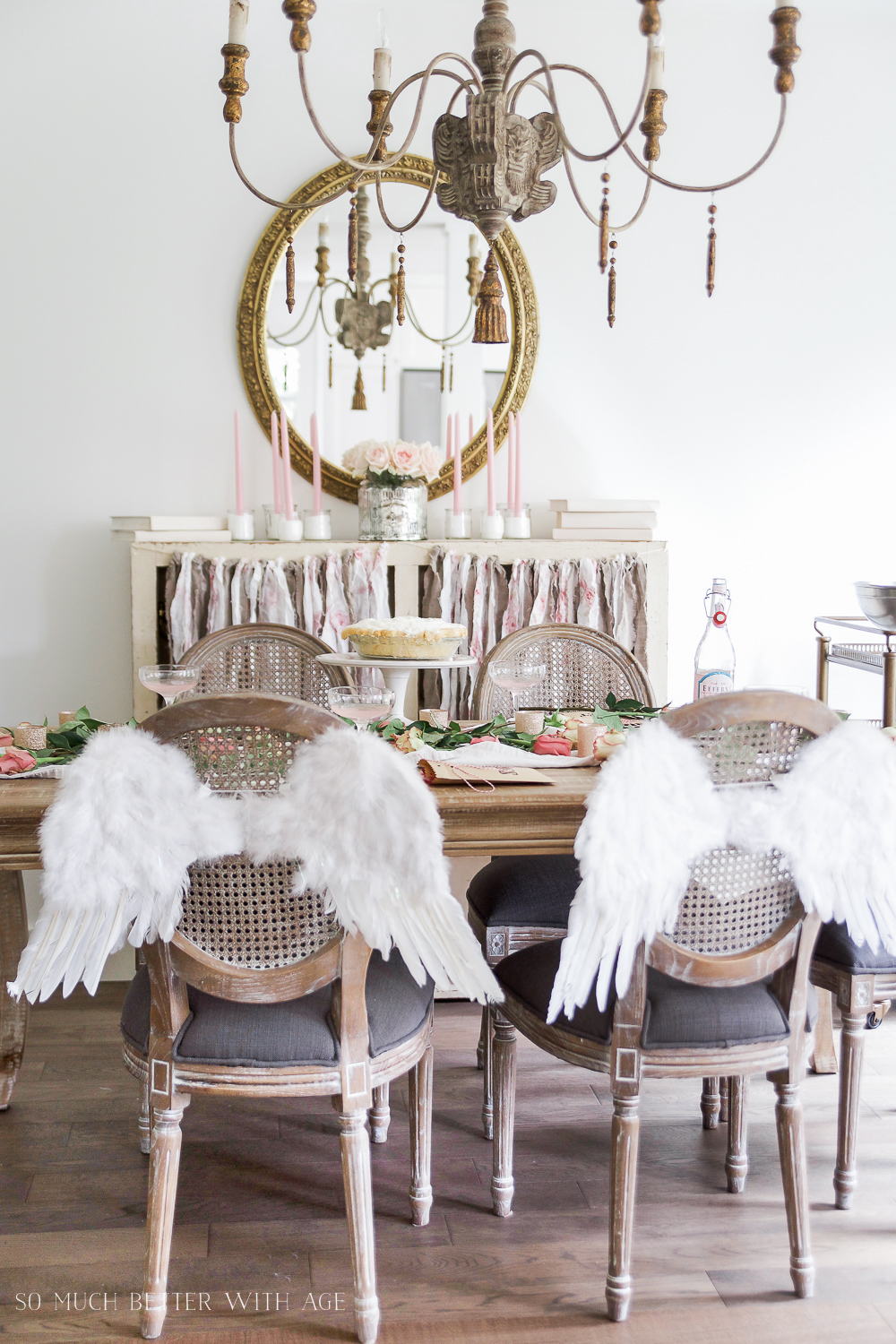  Angle wings are on the back of the dining room chairs.