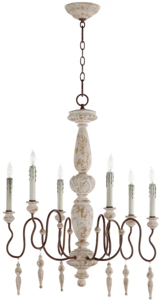  La Maison white and metal chandelier with candle light detail.