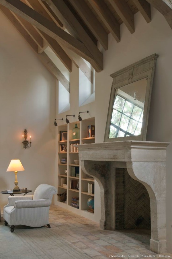  A neutral fireplace in the living room.