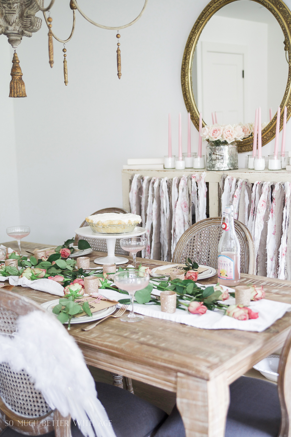 Pink candles are on the table.