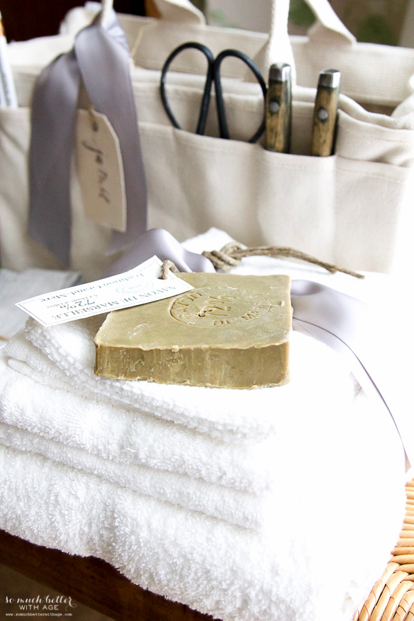 French handmade soap with a tag on it.