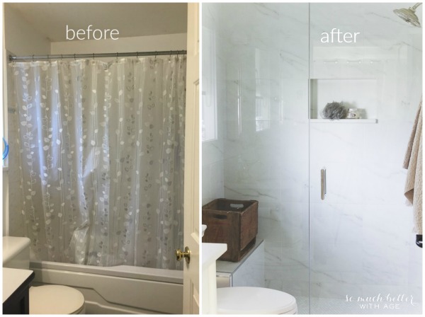 The big difference of the before and after of the bathroom.