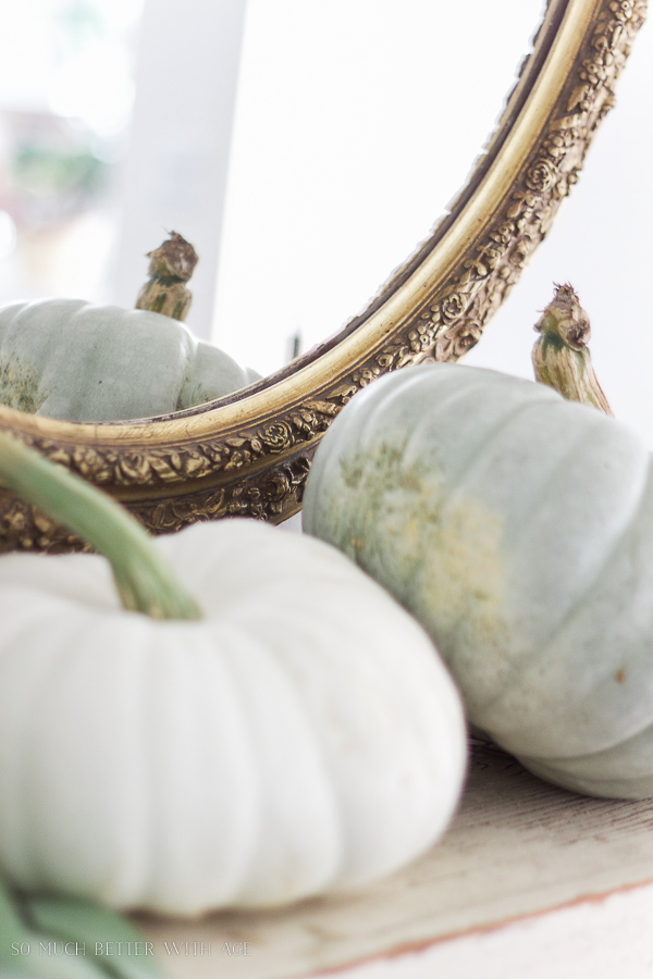 Heirloom pumpkins with gold mirror.