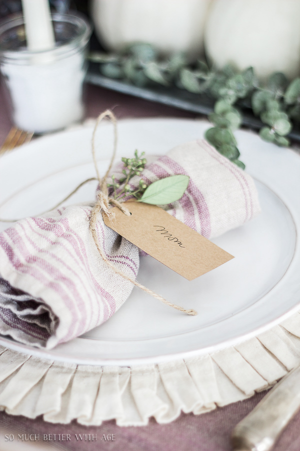  Ruffled placemat, purple and green fall decor.