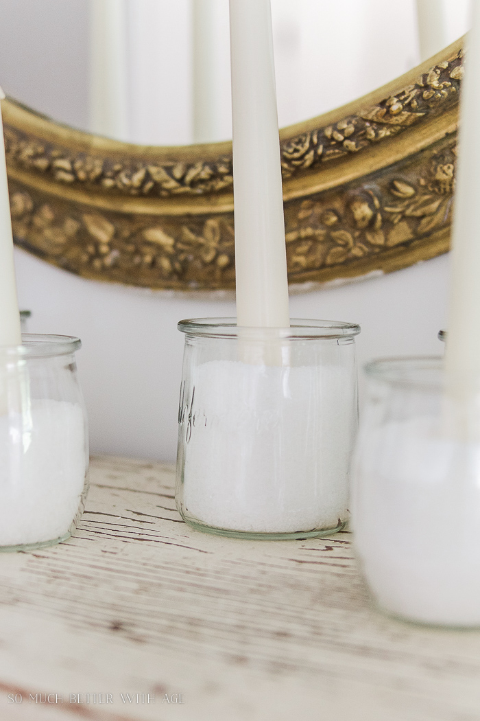 French yogurt jars on the table.