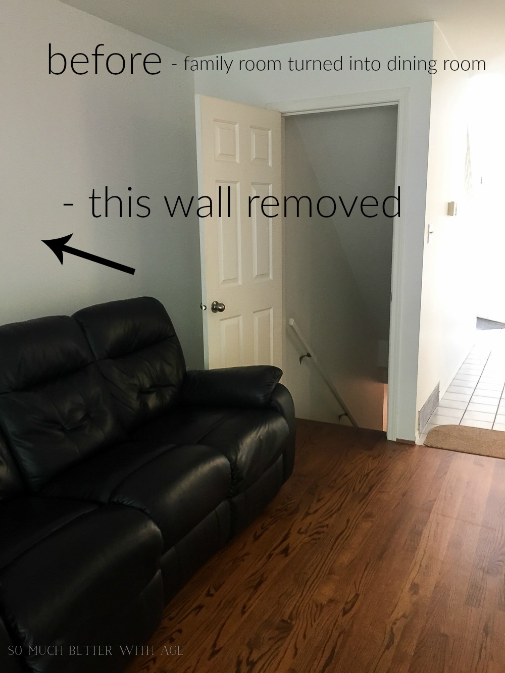  Arrows pointing to the walls that have been removed.