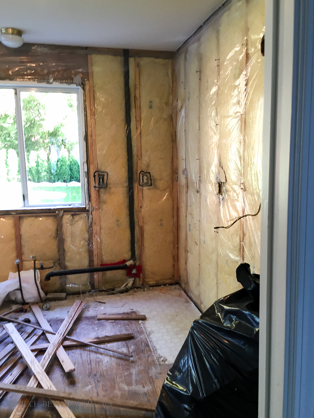 The walls ripped out to the insulation being exposed.