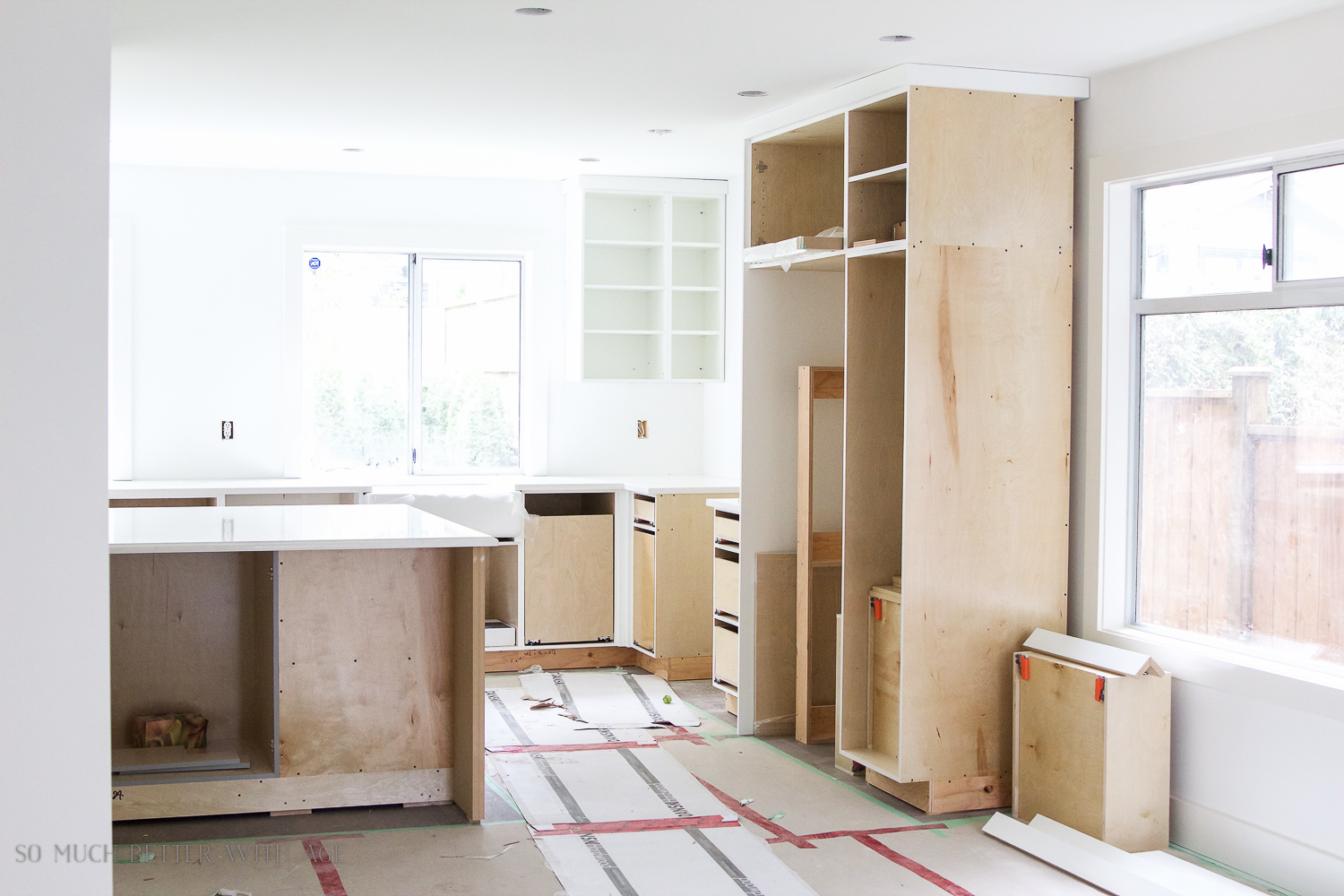 Roughing in the cabinets.