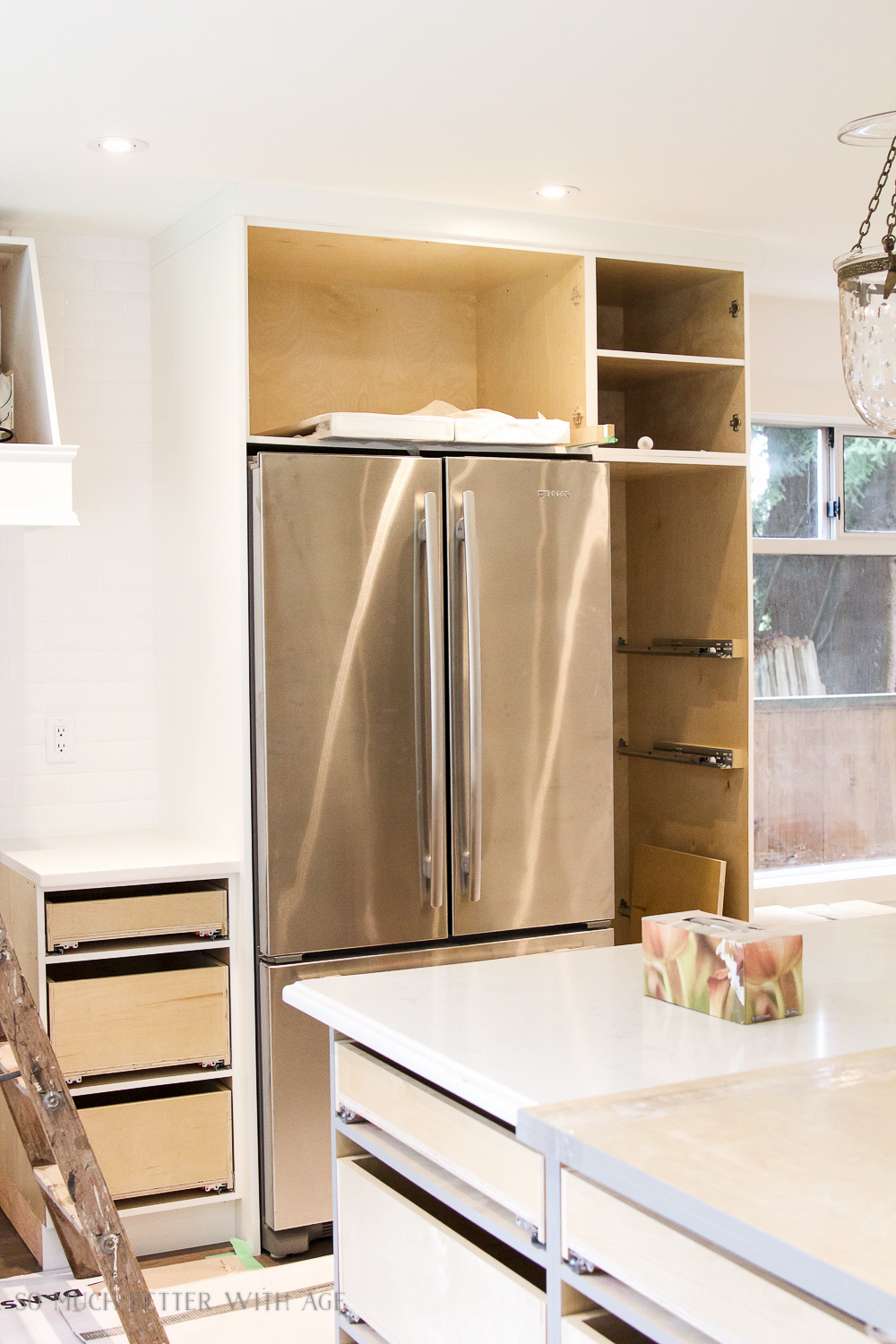 A stainless steel fridge.