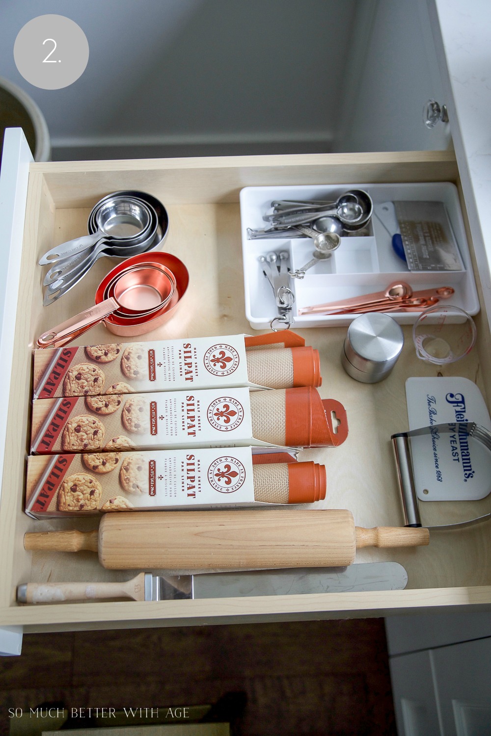 An organized baking drawer.