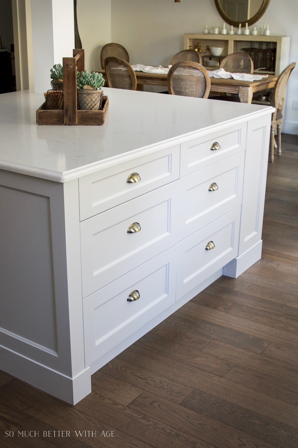 The white kitchen island.