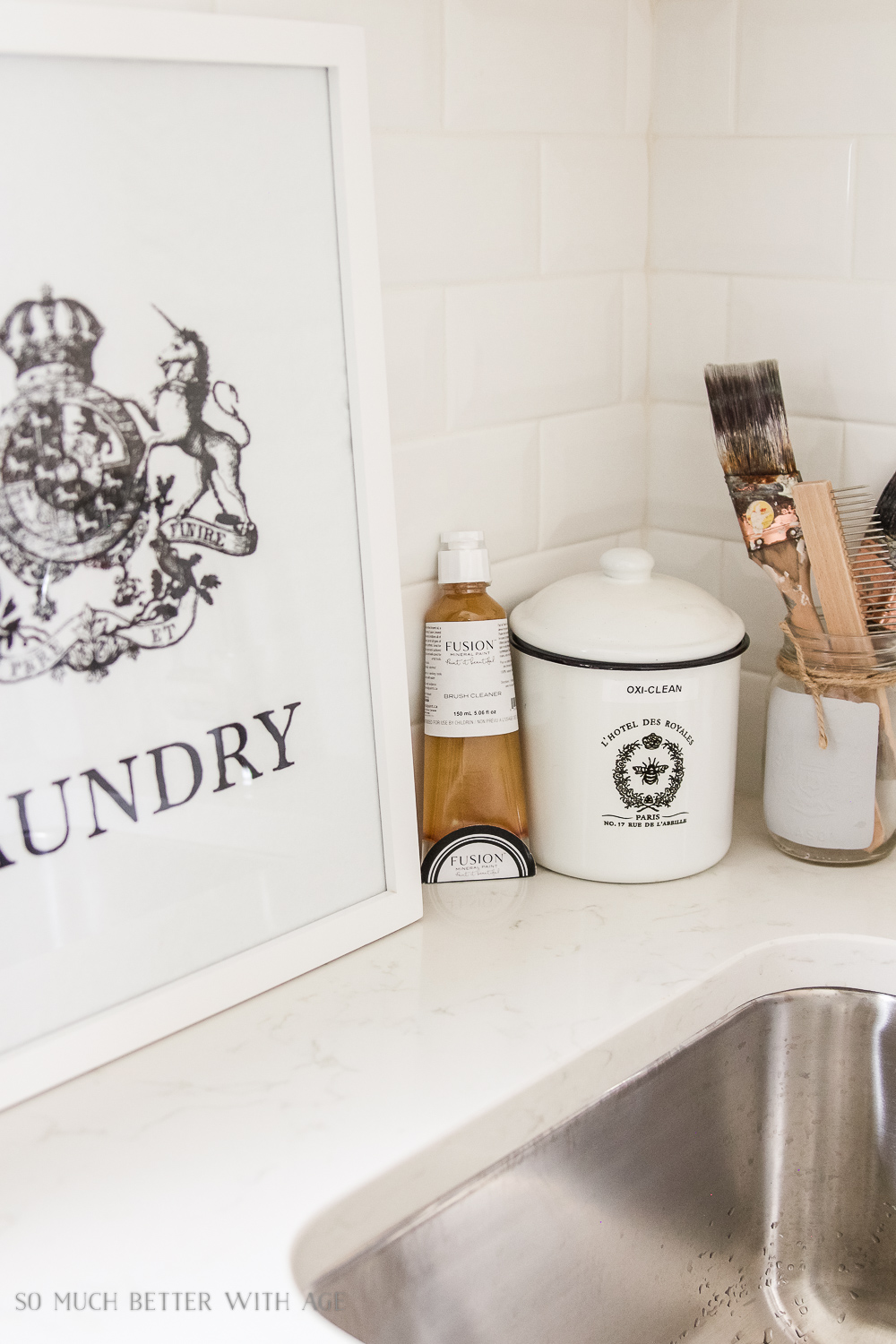 Tiny Vintage Mudroom Makeover / paint by sink - So Much Better With Age