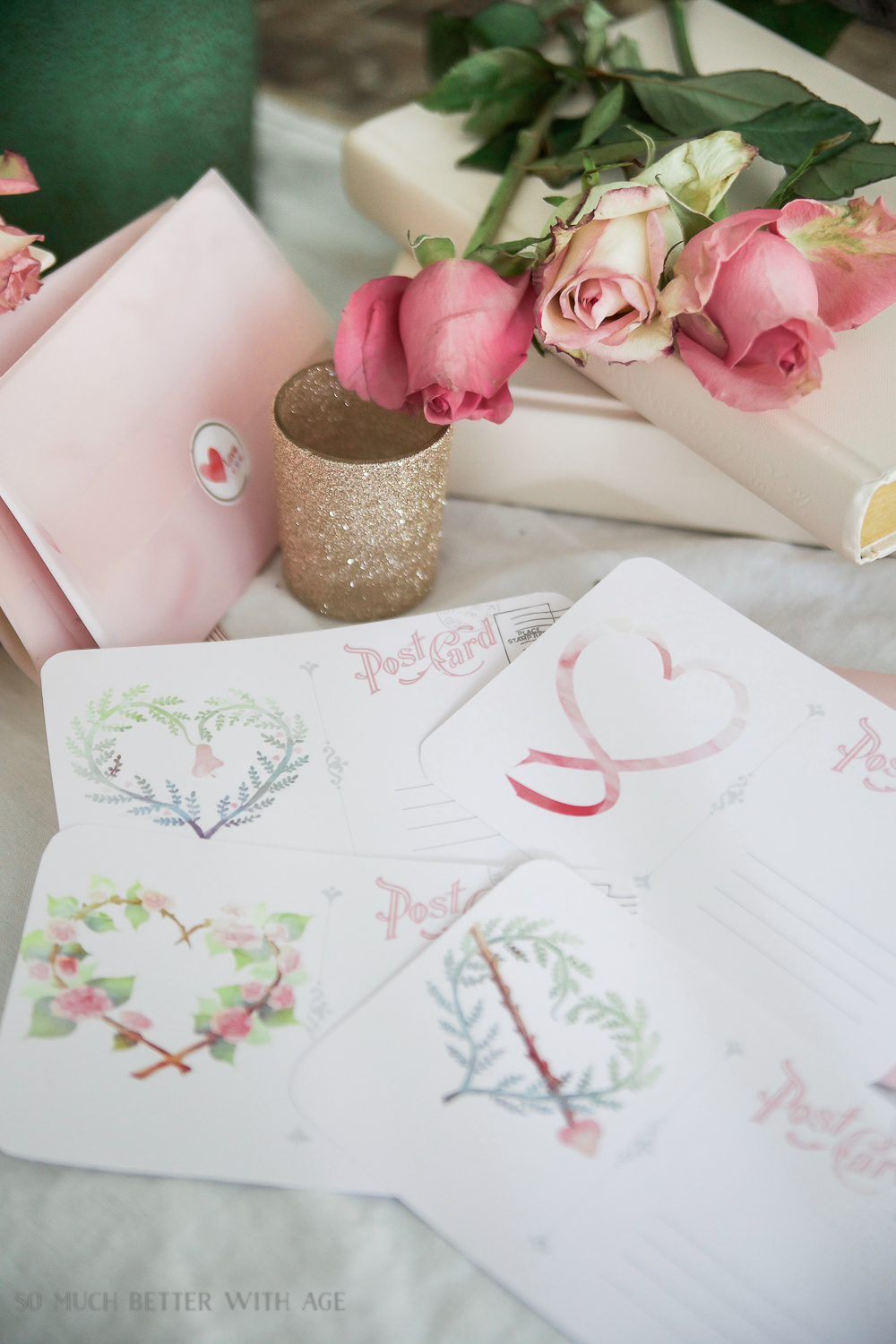 Valentine's Day Free Postcard Printables/Download with DIY Vellum Envelope - So Much Better With Age