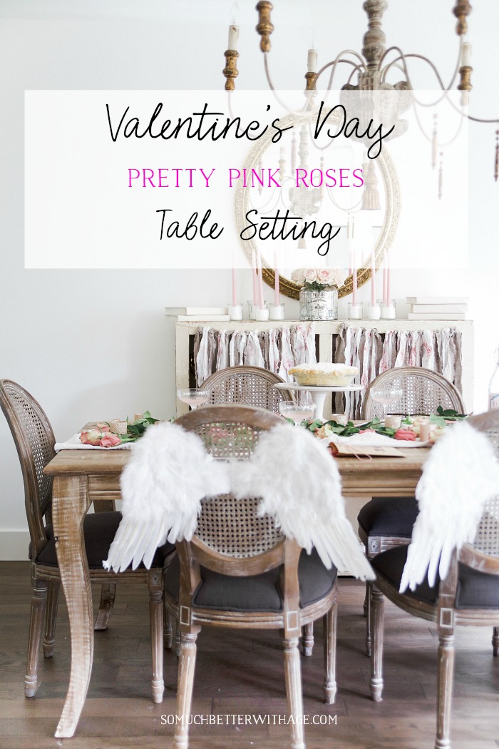 Valentine's Day Pretty Pink Roses Table Setting graphic.