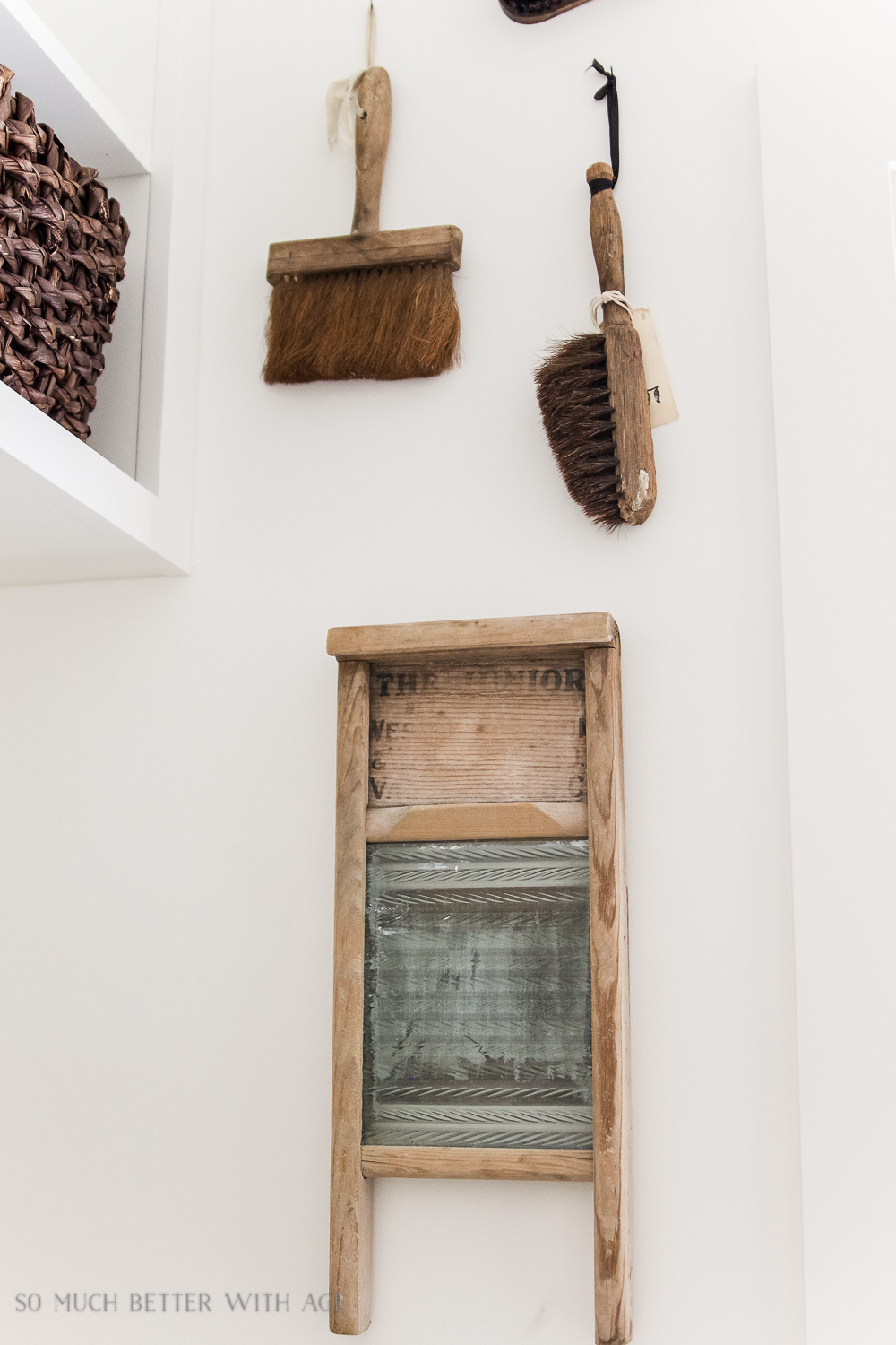 French vintage brushes on wall.