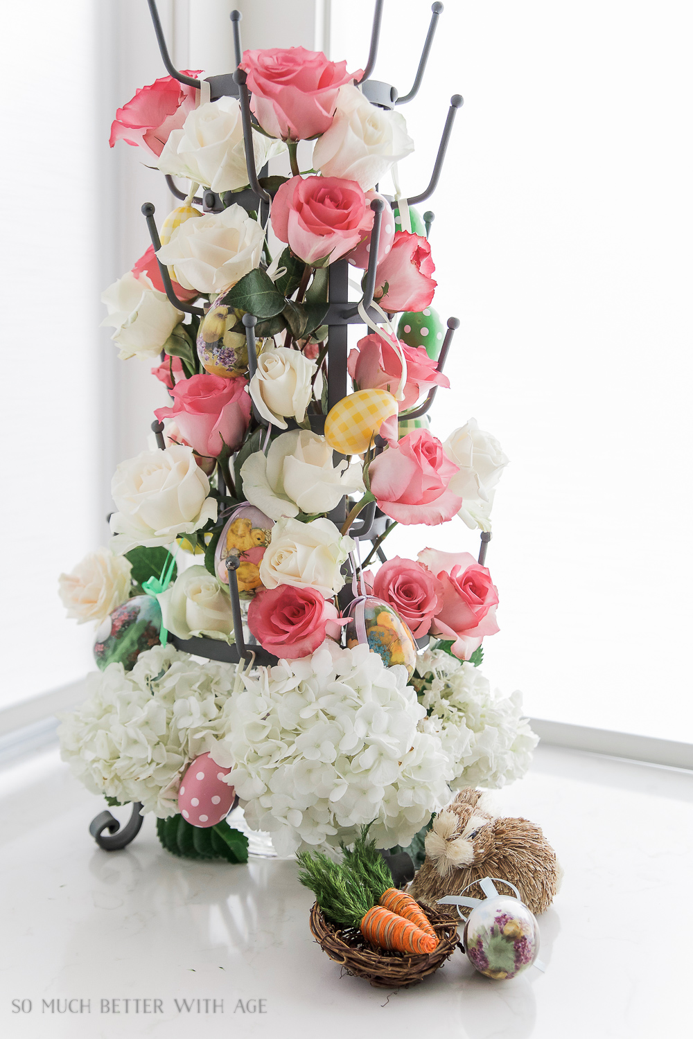 Bottle Drying Rack (or mug holder) Floral Centrepiece/spring flower centrepiece - So Much Better With Age