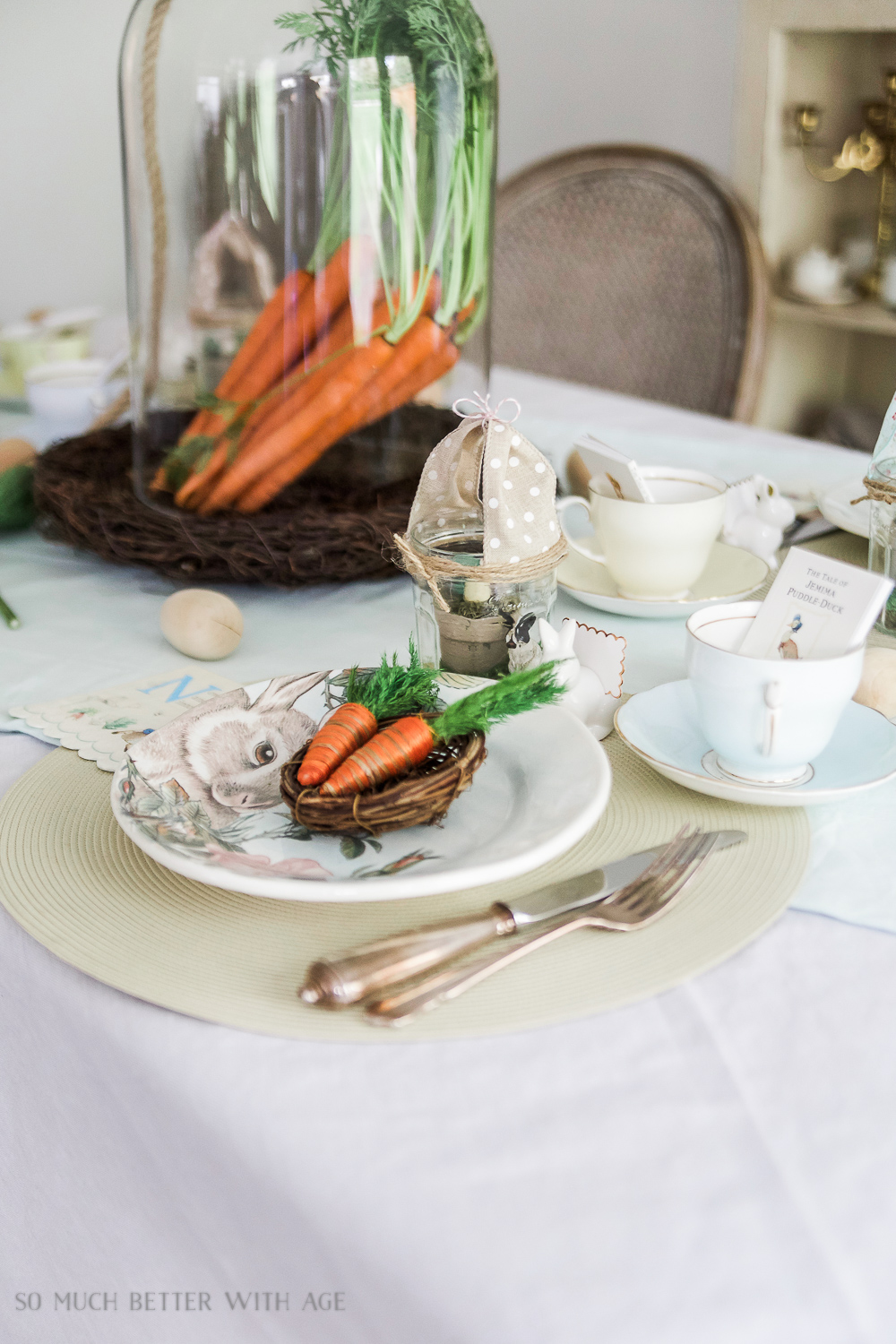 How to Set a Peter Rabbit Inspired Easter Table/carrot centrepiece - So Much Better With Age