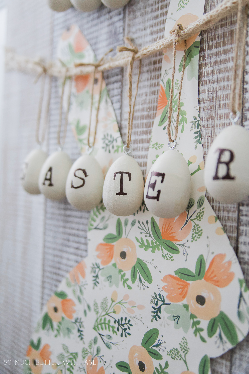 Easter Bunny Sign + Printable/Easter printed on wooden eggs - So Much Better With Age