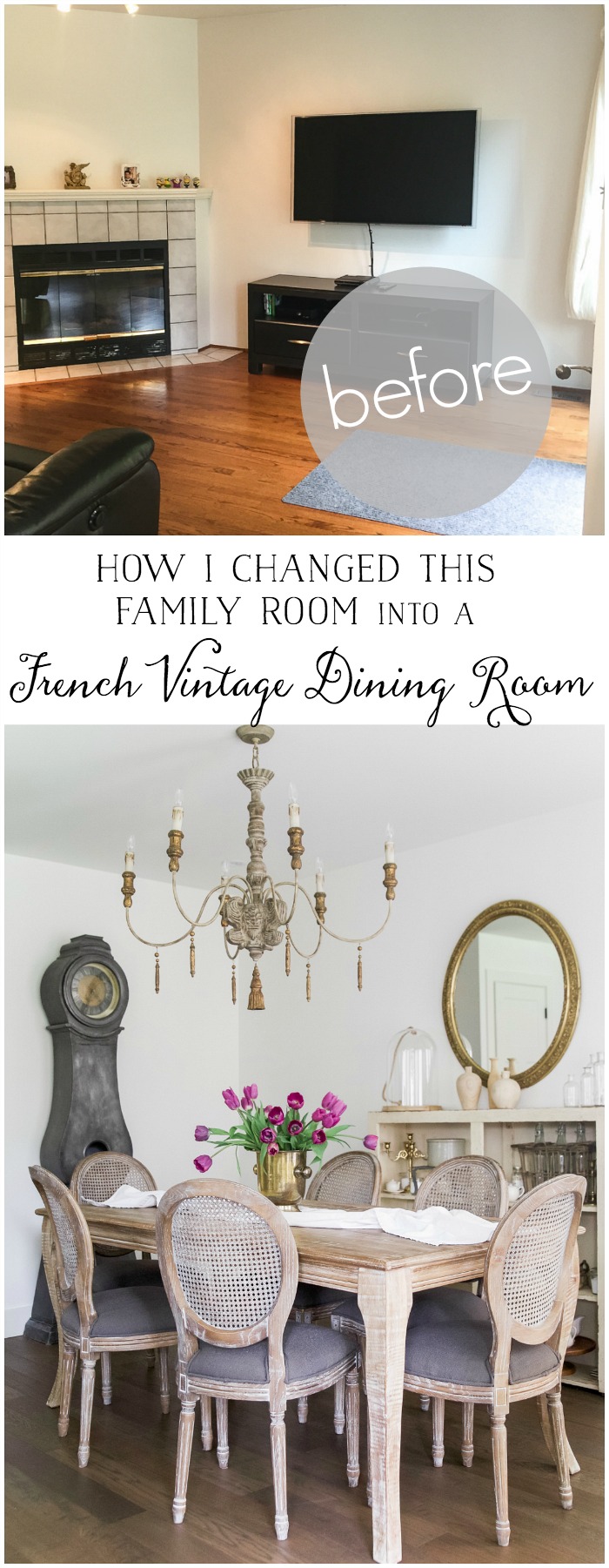 How I Changed this Family Room into a French Vintage Dining Room - So Much Better With Age