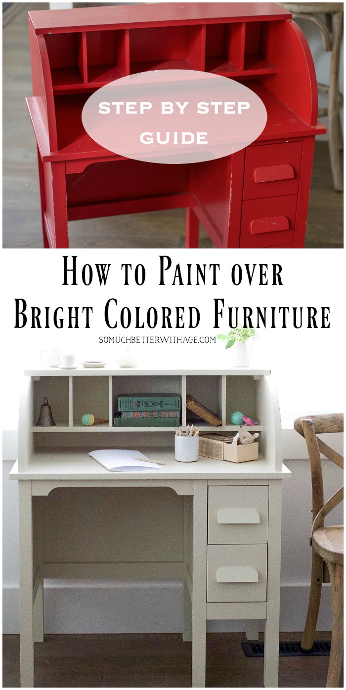 How to Paint over Bright or Dark Coloured Furniture, kids' vintage desk makeover- So Much Better With Age