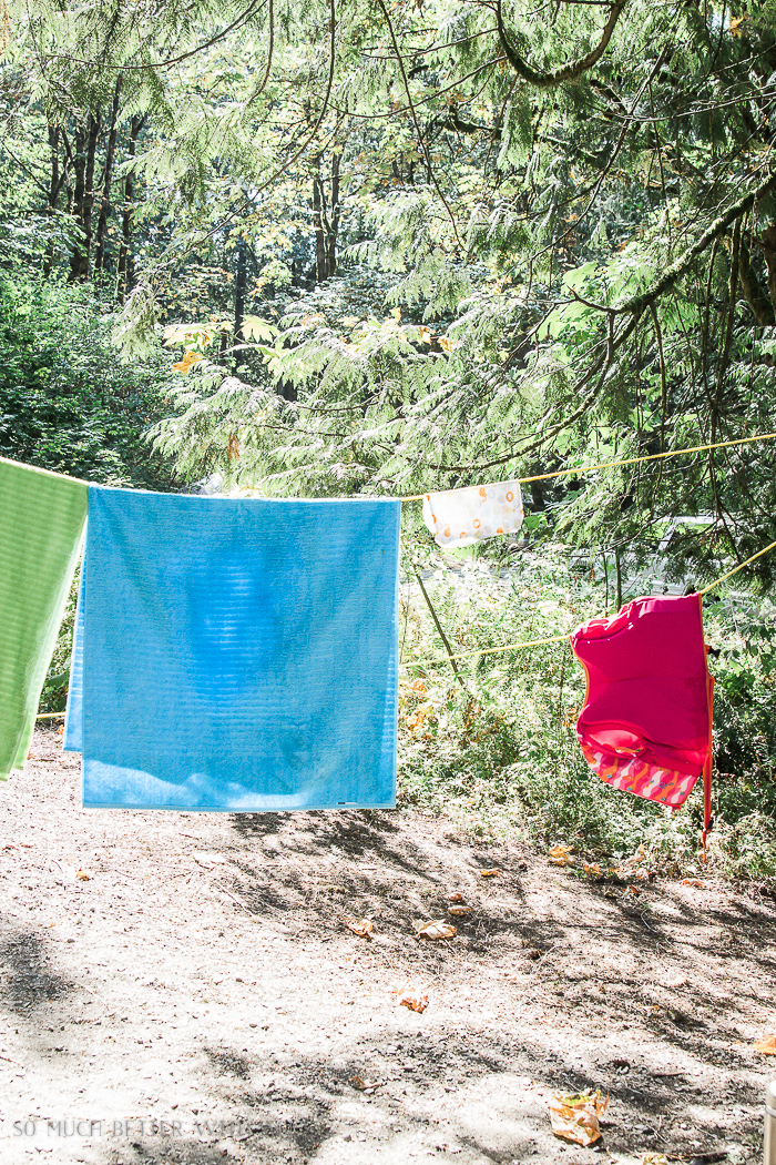 Towels hanging on the clothesline.