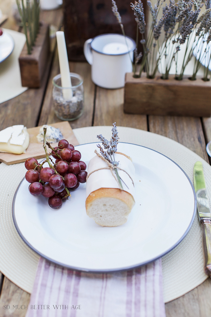 Lavender Outdoor Summer Table Setting/grapes on plate with sandwich - So Much Better With Age