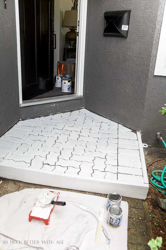 Front Porch Makeover with Painted Paving Stones/painted primer on paver stones - So Much Better With Age