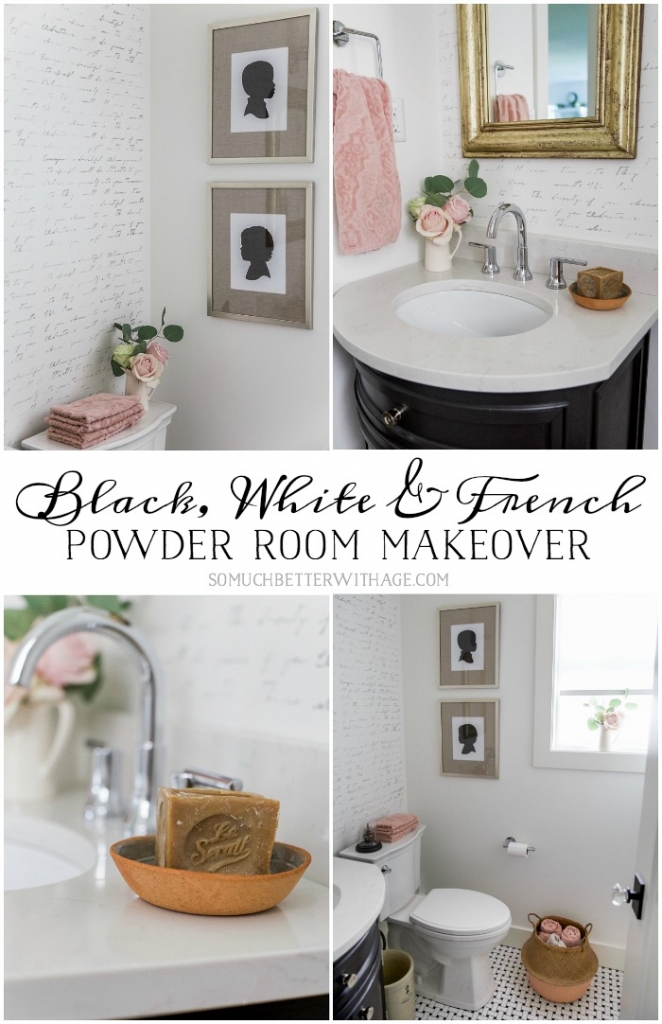 Black, White & French Powder Room Makeover - Jamie Lundstrom