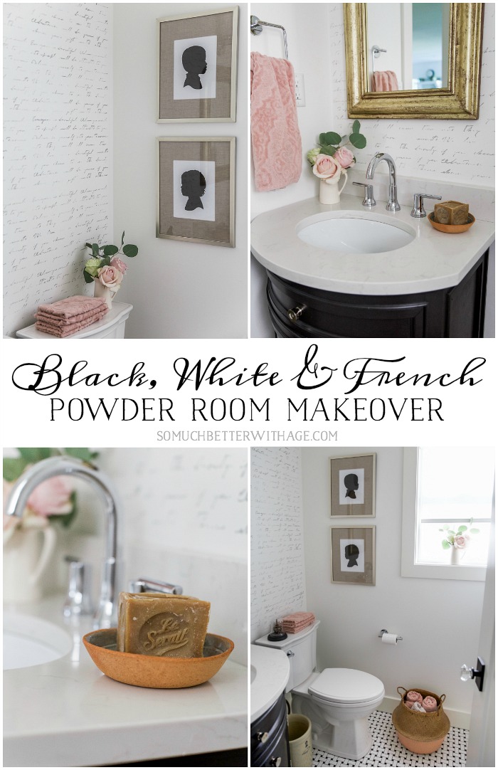 Black, White & French Powder Room Makeover.